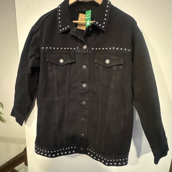 NWT Gap Studded Oversized Icon Denim Jacket Black M Petite - Picture 6 of 9